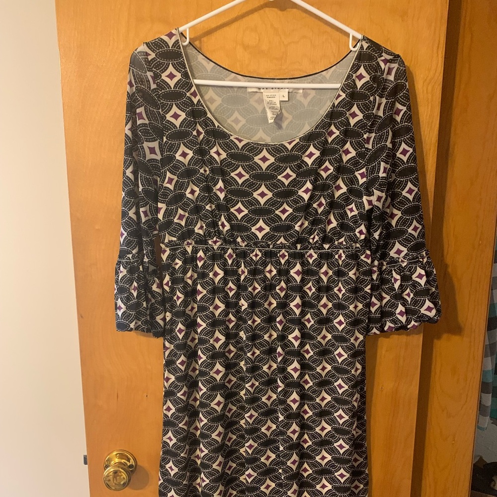 Black and purple patterned mid sleeved dress